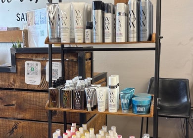 Shear Heaven Salon's product display in Ruston, Louisiana, US features premium haircare items.