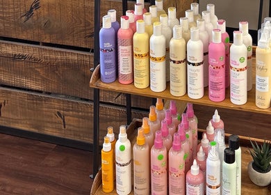 Variety of hair products at Shear Heaven Salon in Ruston, Louisiana, US.