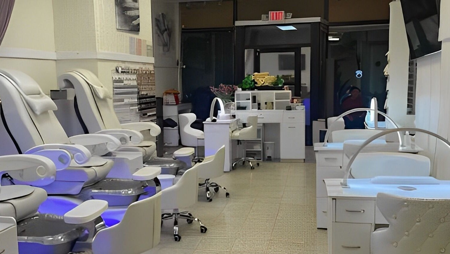 Elegant pedicure chairs at Emily Nails and Spa in Peabody, Massachusetts, US offer a serene atmosphere.