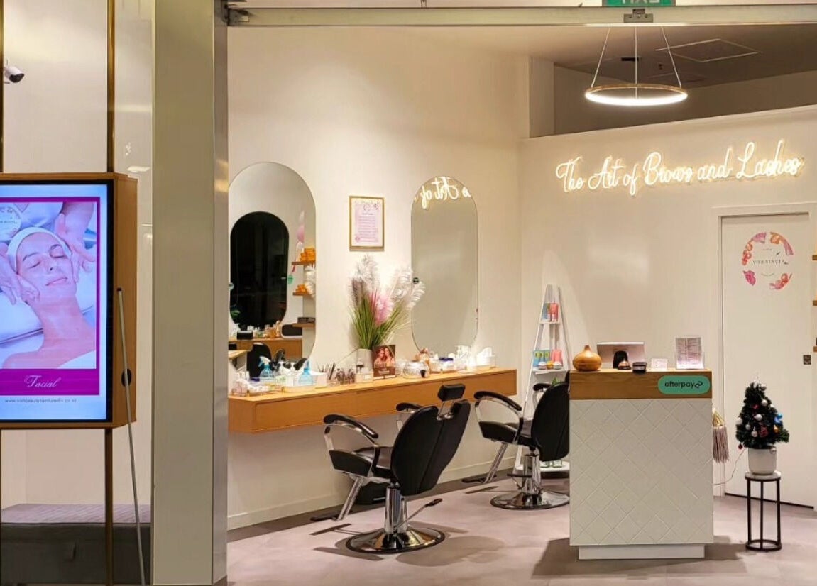 Interior of Vish Beauty Bar Dunedin showcasing elegant salon chairs and decor at Dunedin, Otago, NZ.