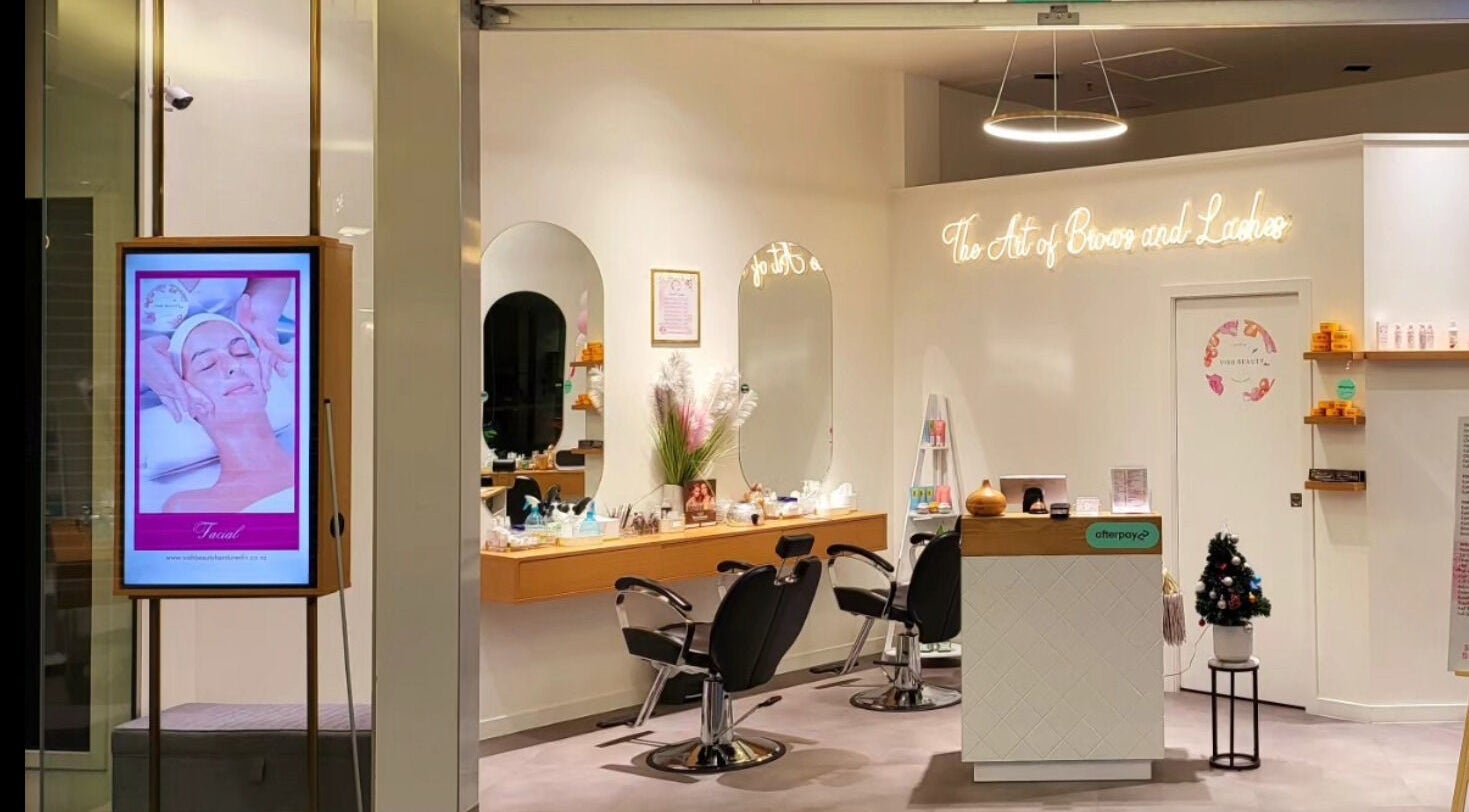 Interior of Vish Beauty Bar Dunedin showcasing elegant salon chairs and decor at Dunedin, Otago, NZ.
