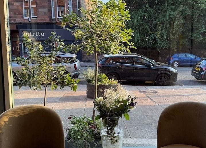 Relaxing view from Cresswell Studios, Glasgow, Scotland, GB featuring trees and street scene.