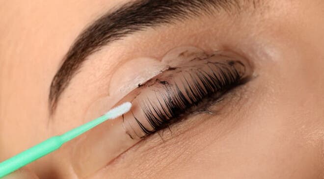 Detailed eyelash treatment at Lash La Drina, Bromley, England, GB using precision tools for optimal results.