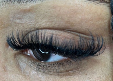 Close-up of eye with elegant lashes at Lash La Drina, Bromley, England, GB.