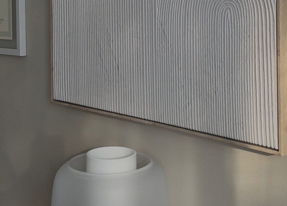 Textured wall art and modern decor at Art by Douja, Montréal, Québec, CA enhancing venue's serene ambiance.