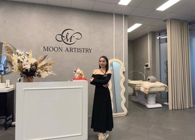Reception area of Moon Artistry Canterbury in New South Wales featuring a stylish and serene ambiance.