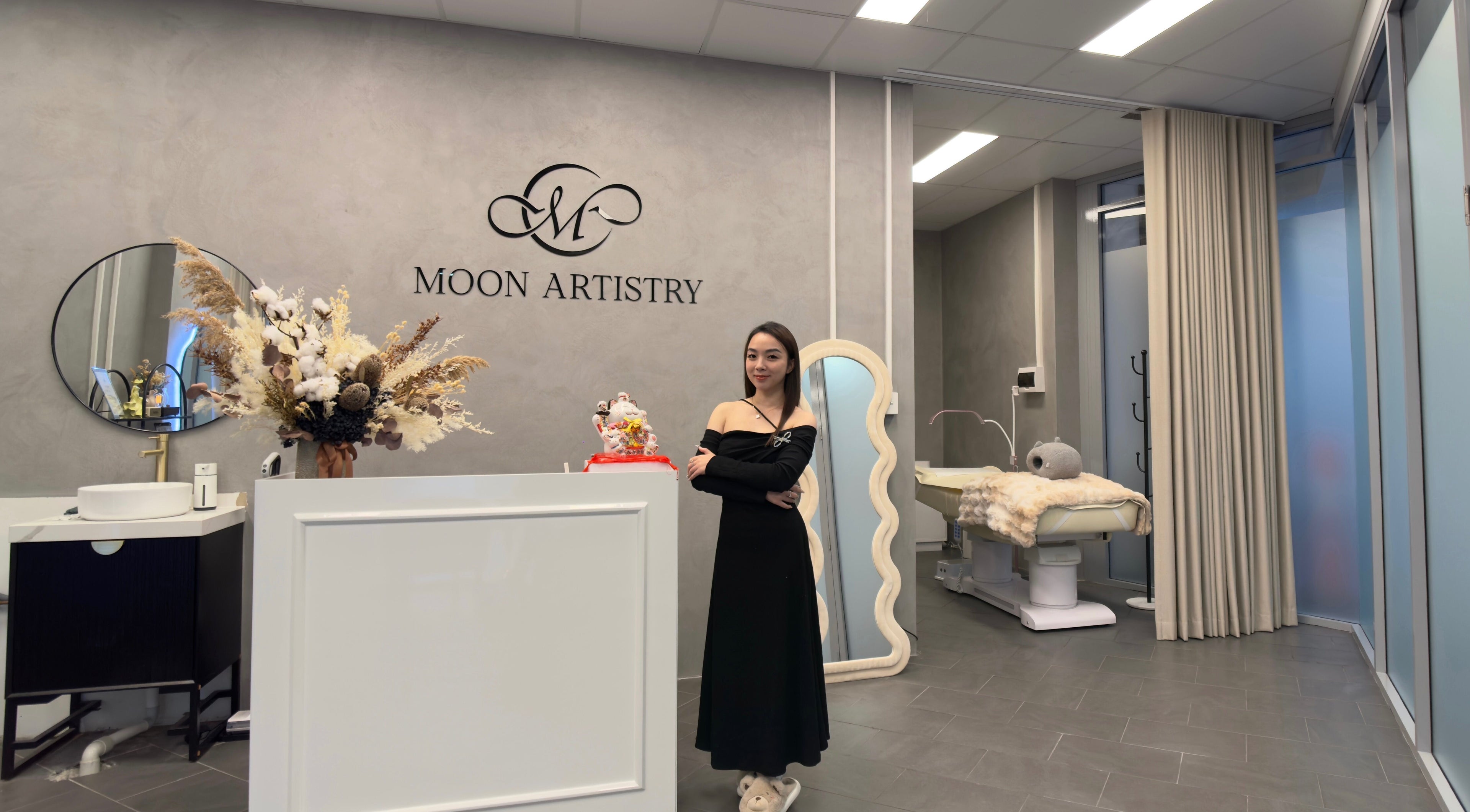Moon Artistry Canterbury reception with elegant decor and welcoming staff in Canterbury, New South Wales, AU.