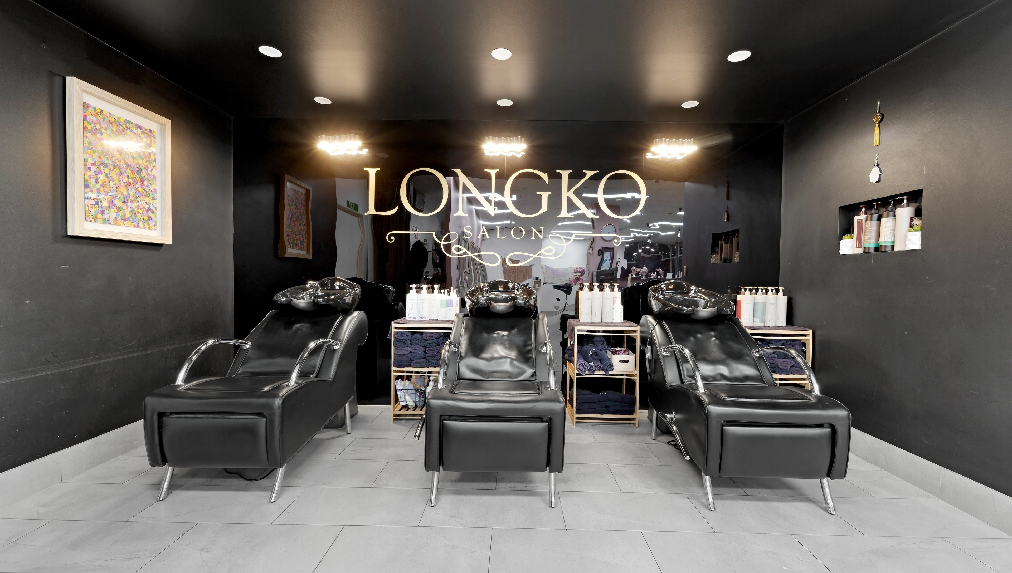 Elegant washing station at Longko Salon in Mawson Lakes, South Australia, AU showcasing sophisticated design.