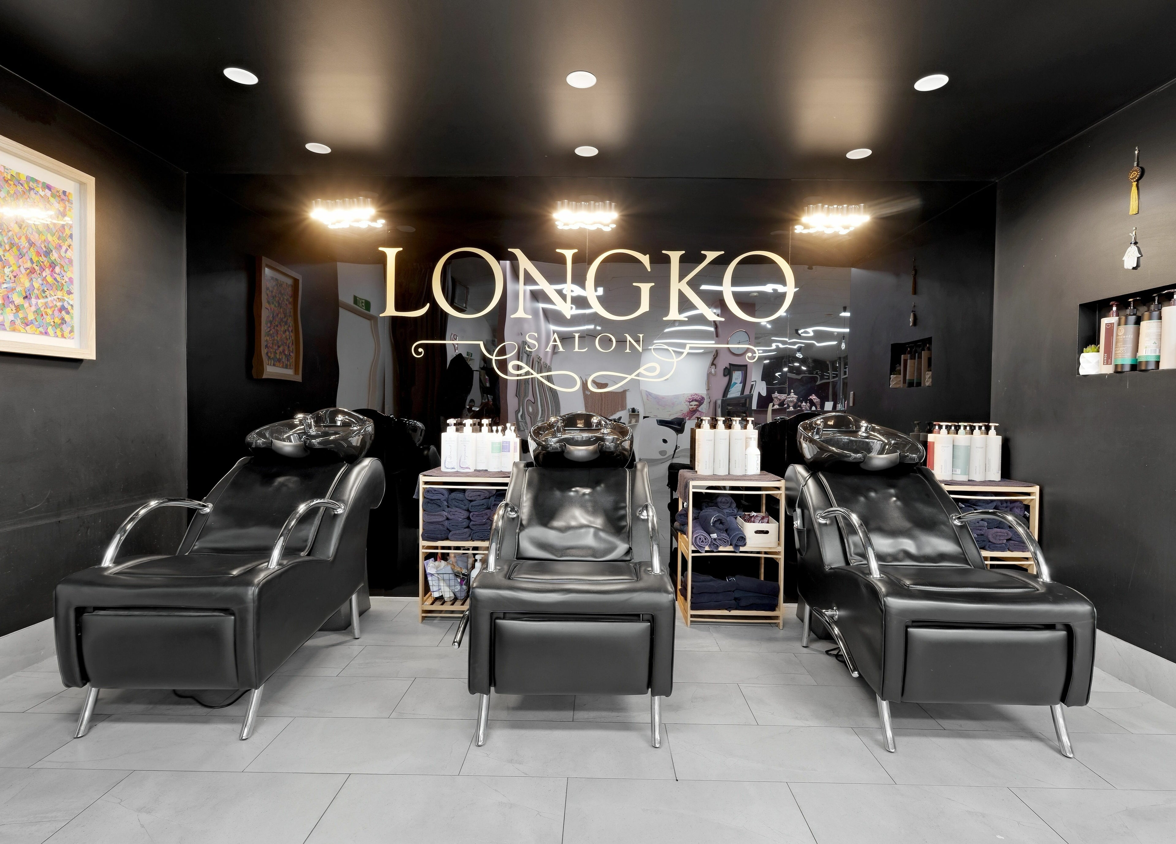 Elegant washing station at Longko Salon in Mawson Lakes, South Australia, AU showcasing sophisticated design.