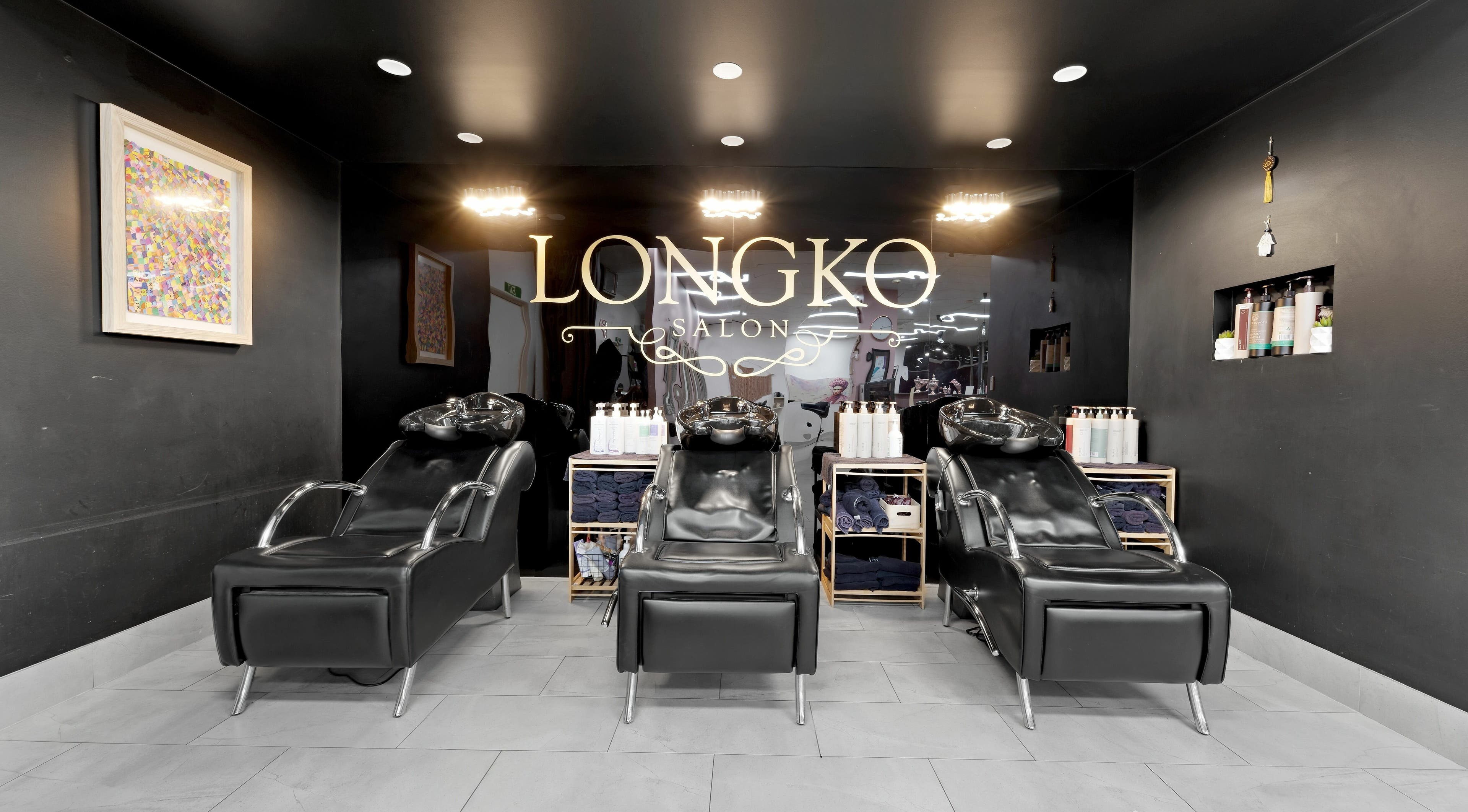 Elegant washing station at Longko Salon in Mawson Lakes, South Australia, AU showcasing sophisticated design.
