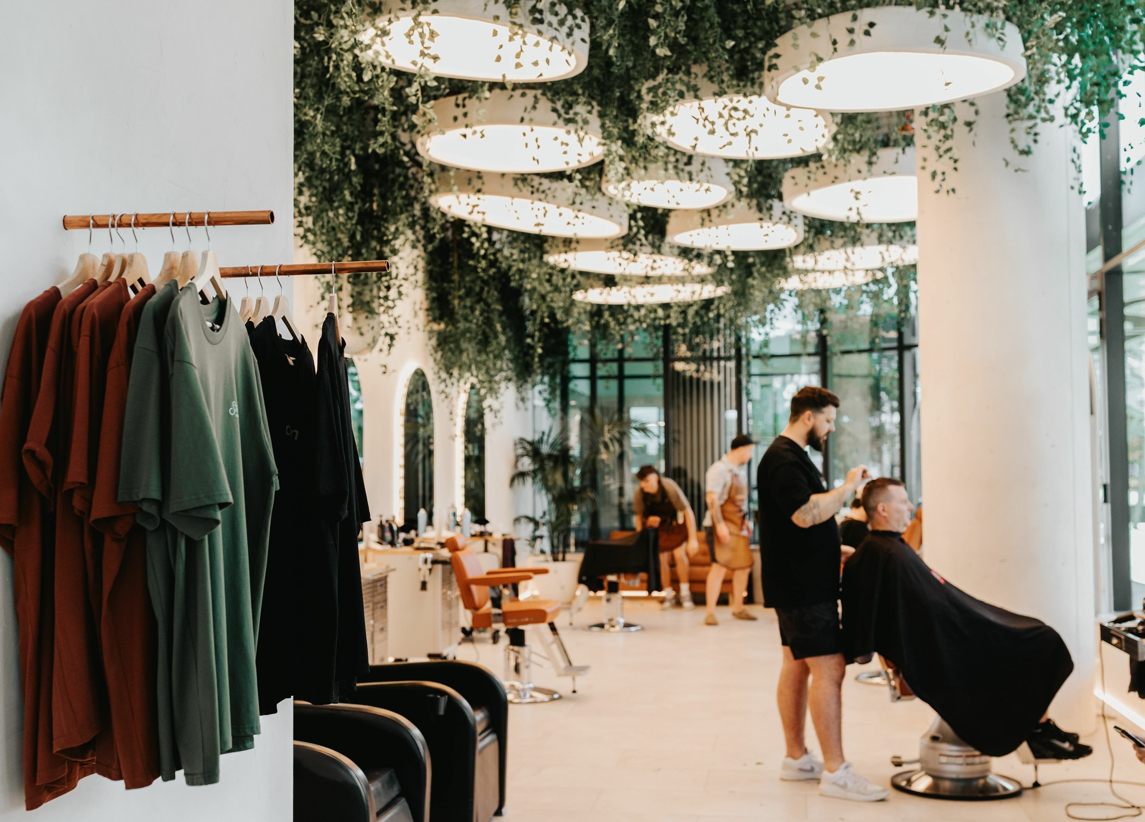 Stylish interior of Stallion salon in Maroochydore, QLD, AU with modern decor and ambient lighting.