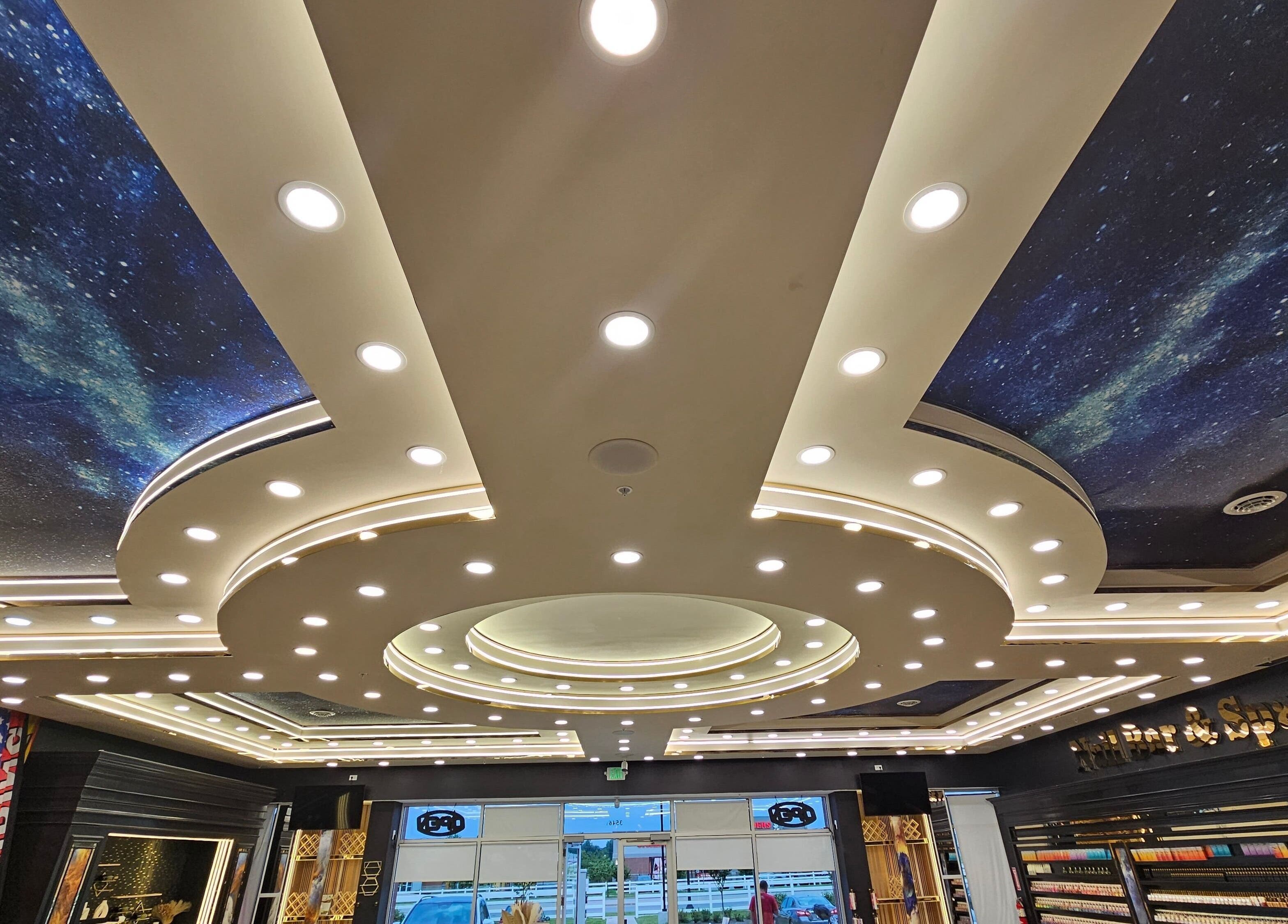 Stunning starry ceiling at MV Nail Bar and Spa in Jeffersonville, Indiana, US offers a relaxing atmosphere.