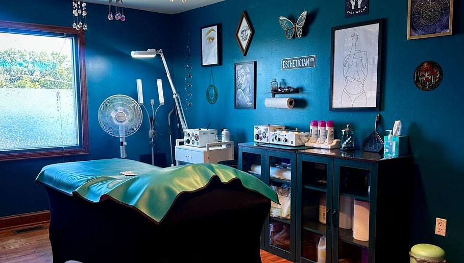 Crystal Coven Waxing interior with soothing decor in Alexandria, Virginia, US, featuring treatment table and tools.