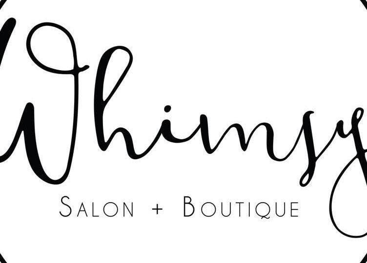Whimsy Salon logo, Valdosta, Georgia. Elegant script with boutique mention.