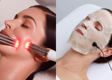Advanced skin treatments at Skinergy by Leona, Manchester, England, GB with facial therapy and LED mask.