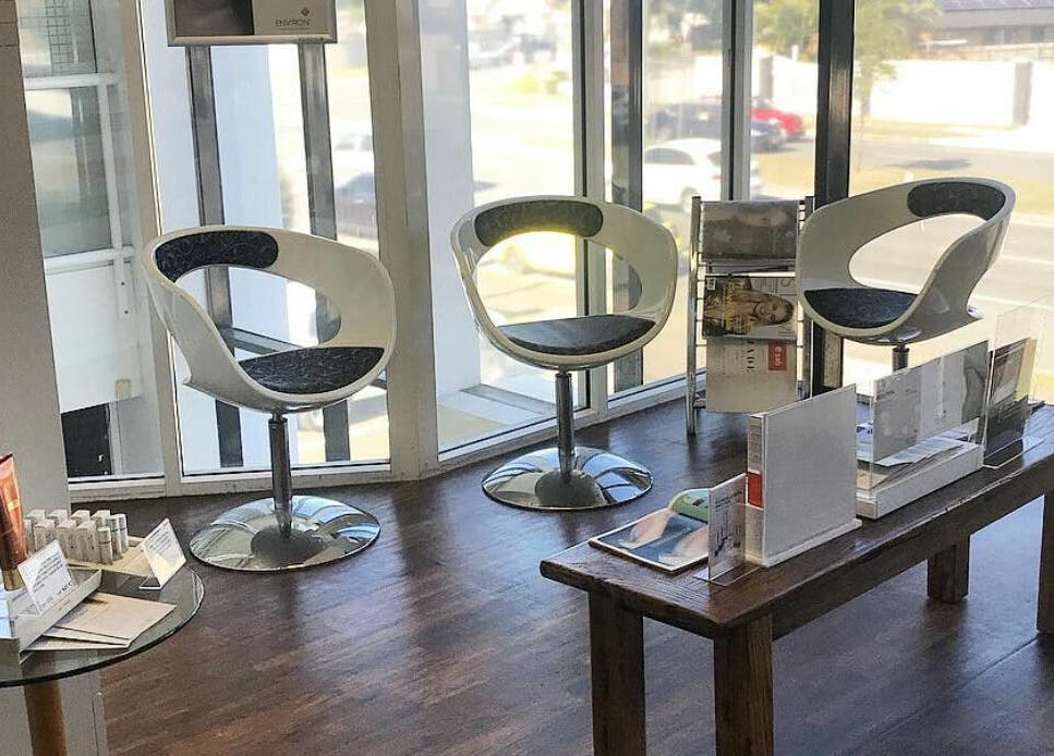Modern waiting area with stylish chairs at E-Sab Clinic, Benowa, Queensland, AU.