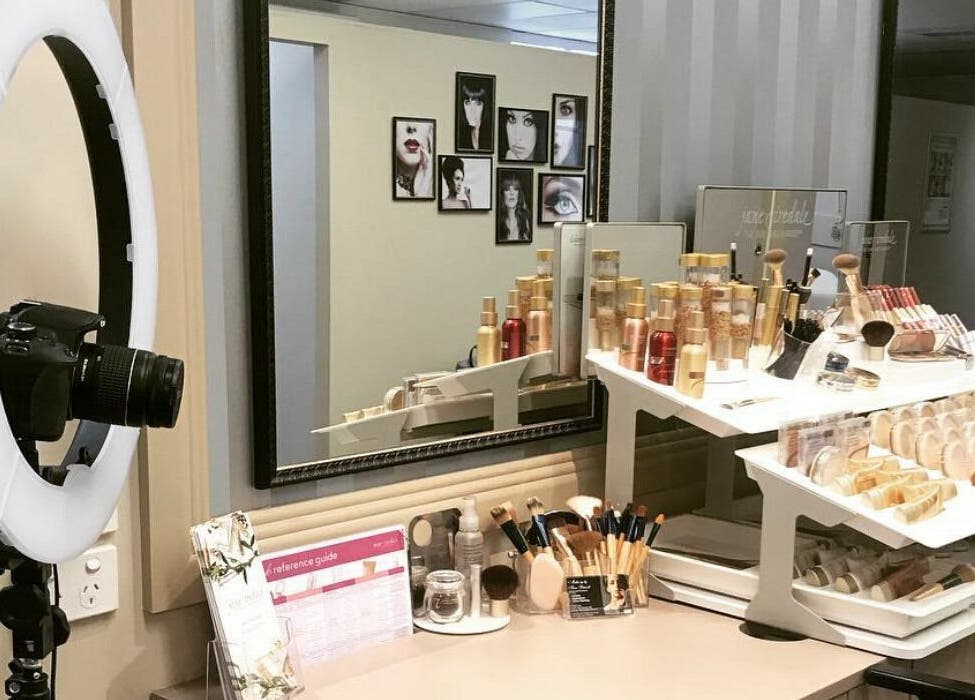 Makeup setup at E-Sab Clinic in Benowa, Queensland, AU, showcasing premium beauty products and tools.
