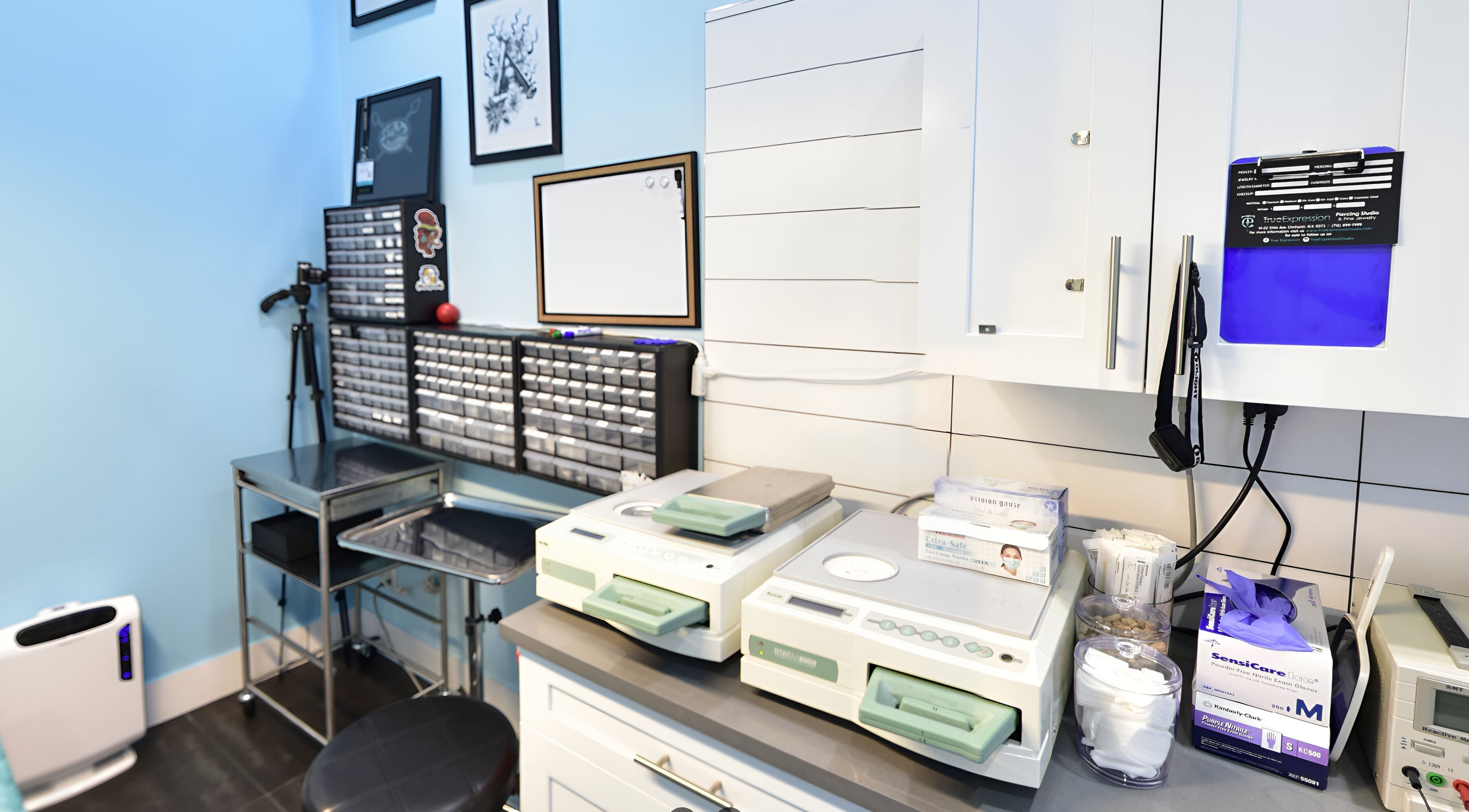Sterilization equipment at True Expression Piercing Studio, New York, New York, US.