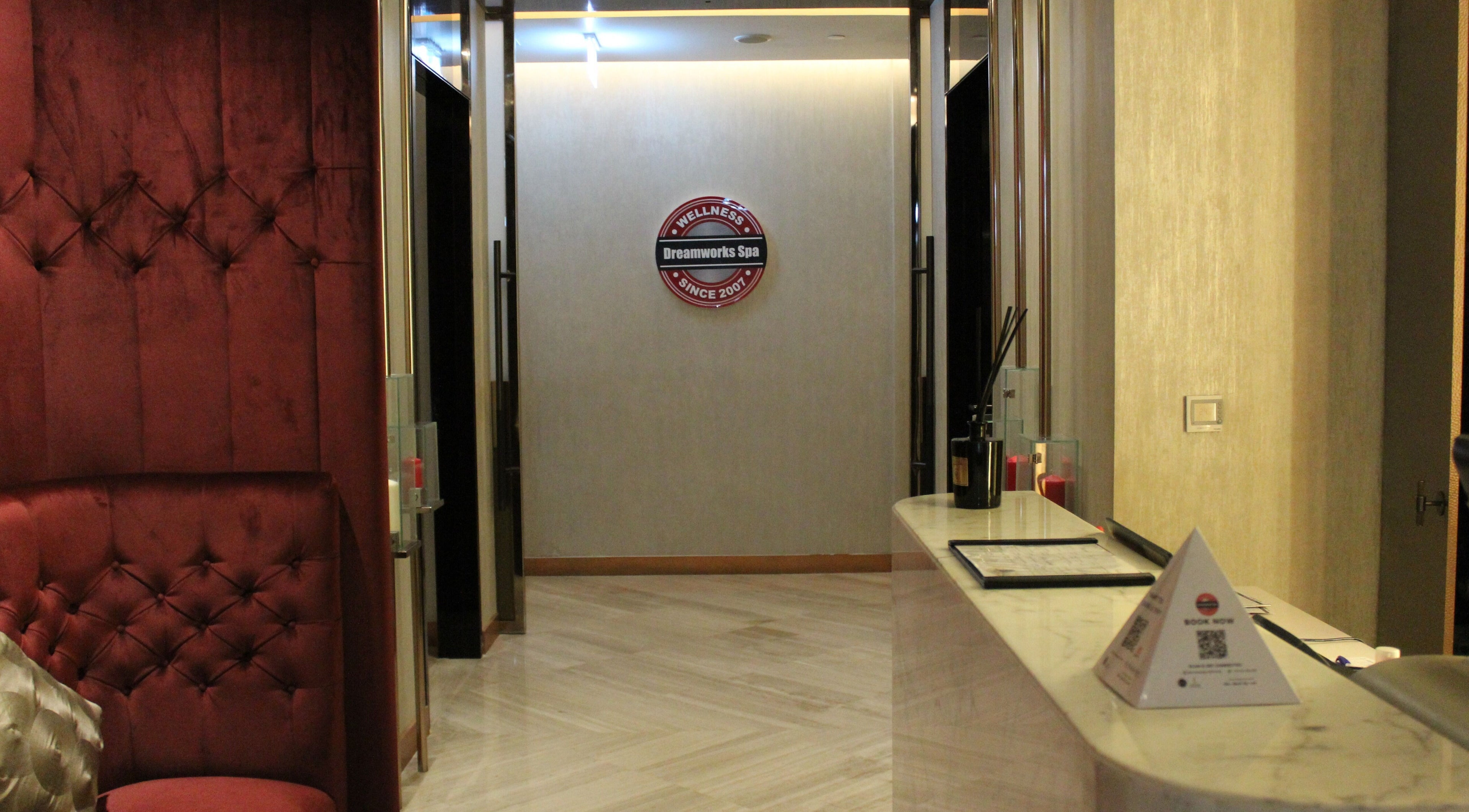 Luxurious spa lobby at DWS-Radisson Hotel Damac Hills, Dubai, Dubai, AE, featuring elegant seating.