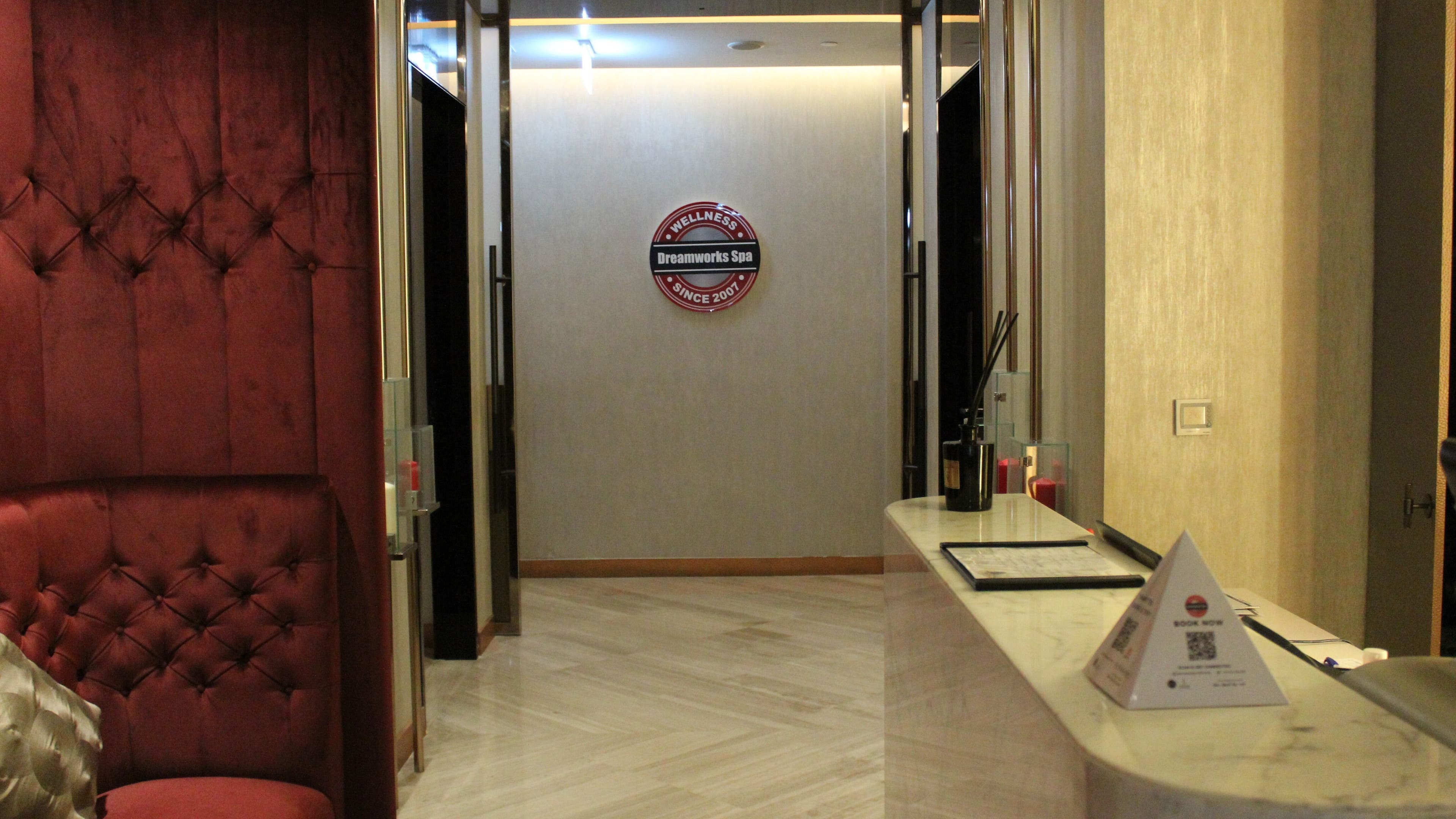 Luxurious spa lobby at DWS-Radisson Hotel Damac Hills, Dubai, Dubai, AE, featuring elegant seating.