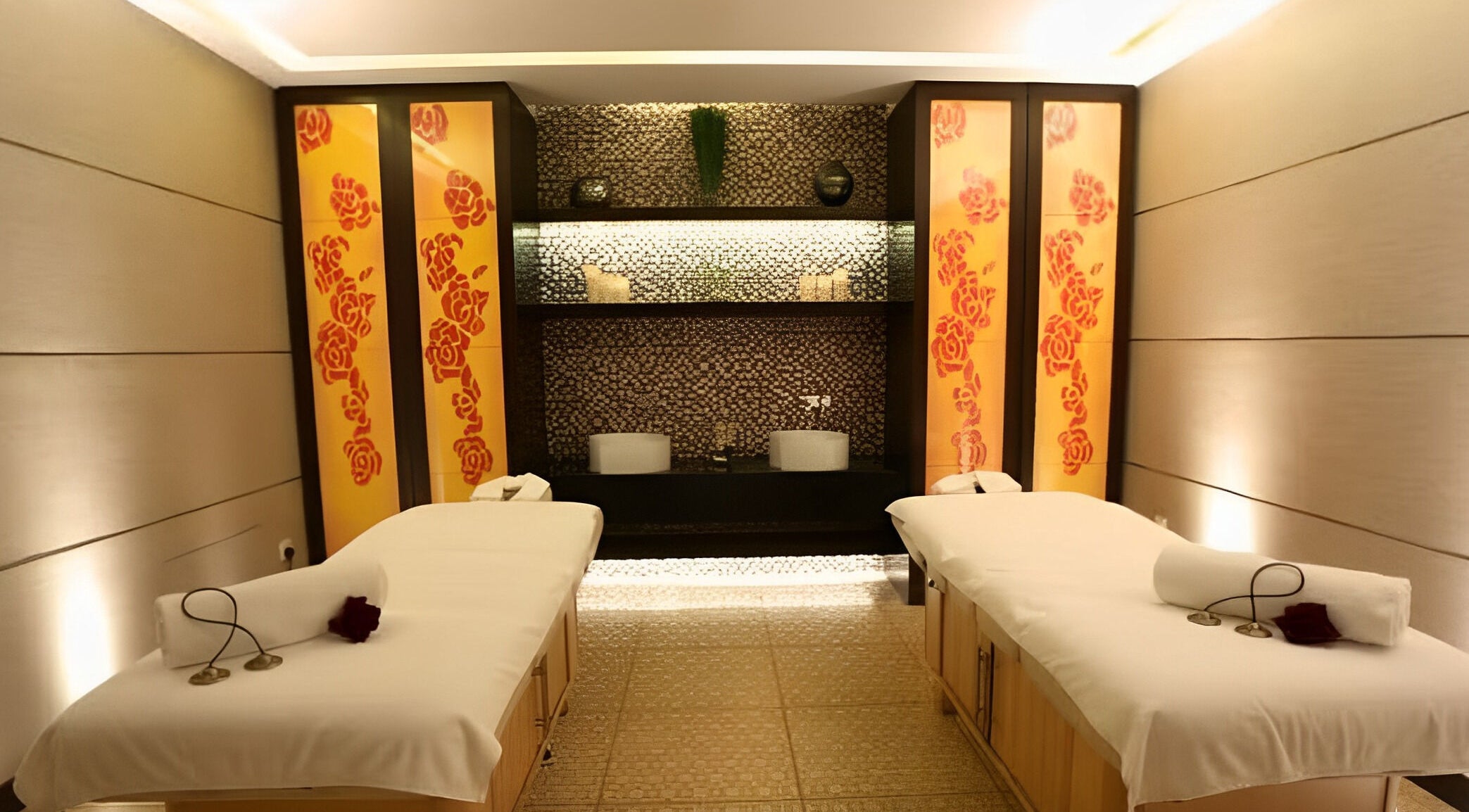 Relaxing spa treatment room with two massage tables at DWS-Damac Cour Jardin, Dubai, Dubai, AE.