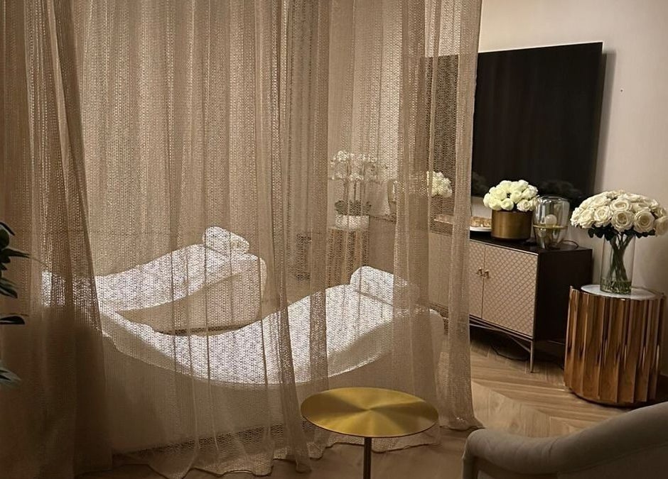 Luxurious spa room with sheer drapes at DWS-Damac Aykon City, Dubai, Dubai, AE.