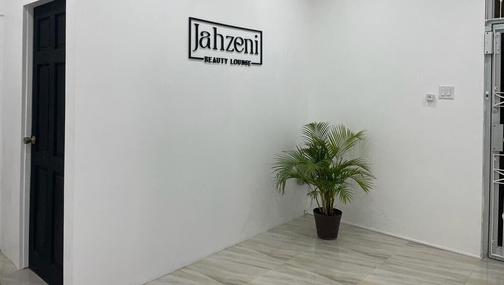 Entrance of Jahzeni Beauty Lounge with plant decor in Runaway Bay, St. Ann Parish, JM.