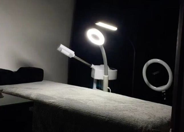 Serene treatment room at Jahzeni Beauty Lounge, Runaway Bay, St. Ann Parish, JM with modern lighting and equipment.