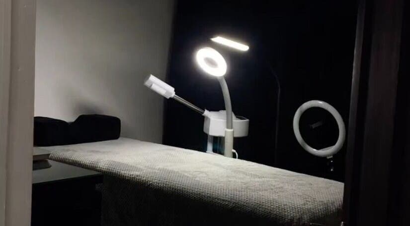 Serene treatment room at Jahzeni Beauty Lounge, Runaway Bay, St. Ann Parish, JM with modern lighting and equipment.