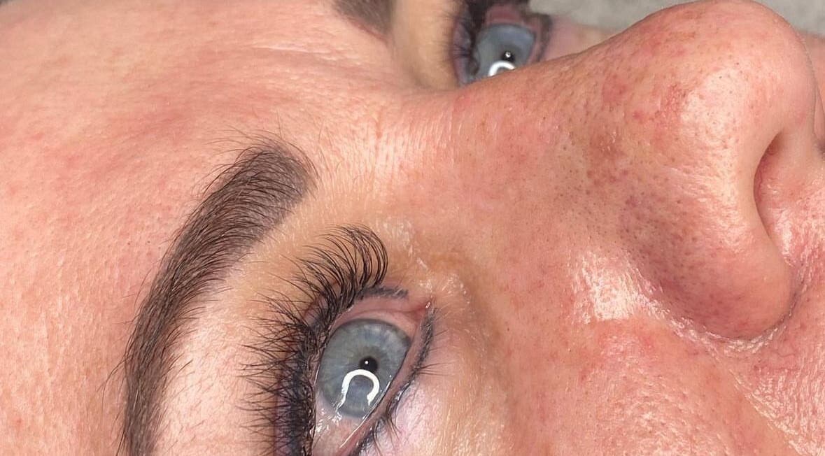 Close-up of fresh eyebrow and eyelash styling at AB Aesthetics, Howick, Kwazulu-natal, ZA.