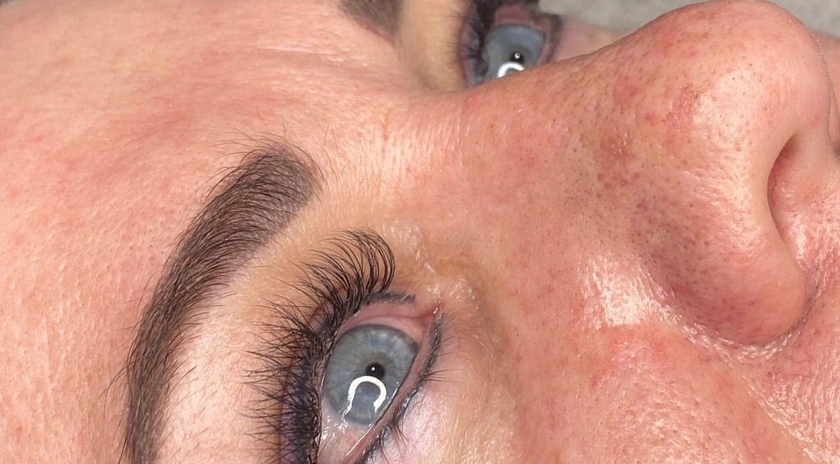 Close-up of fresh eyebrow and eyelash styling at AB Aesthetics, Howick, Kwazulu-natal, ZA.