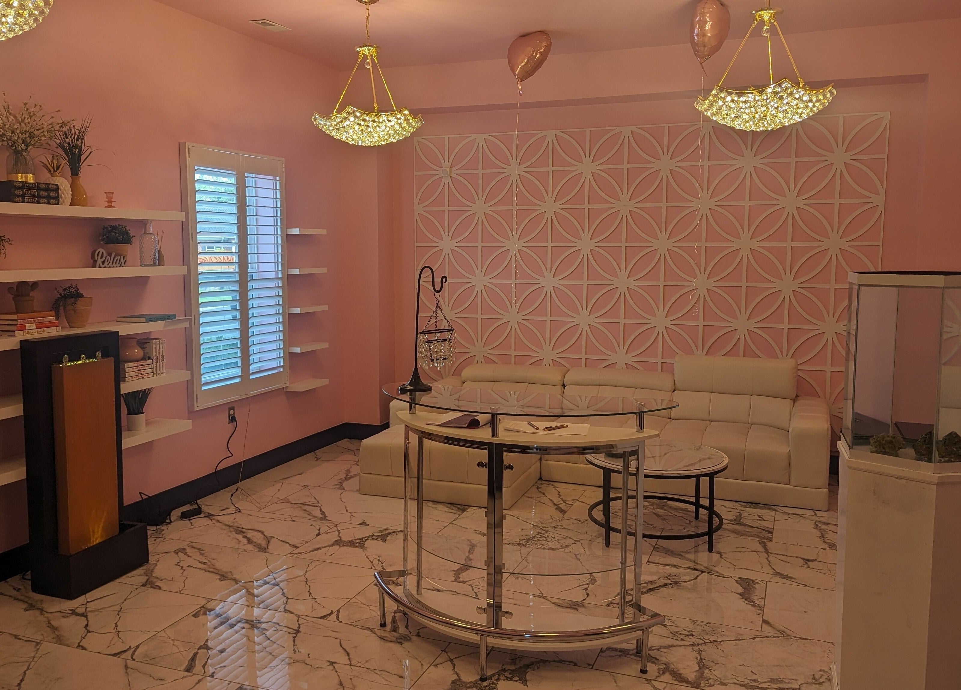 Elegant lounge at Tropical Touch Polaris in Columbus, Ohio, US, with chic decor and modern furnishings.