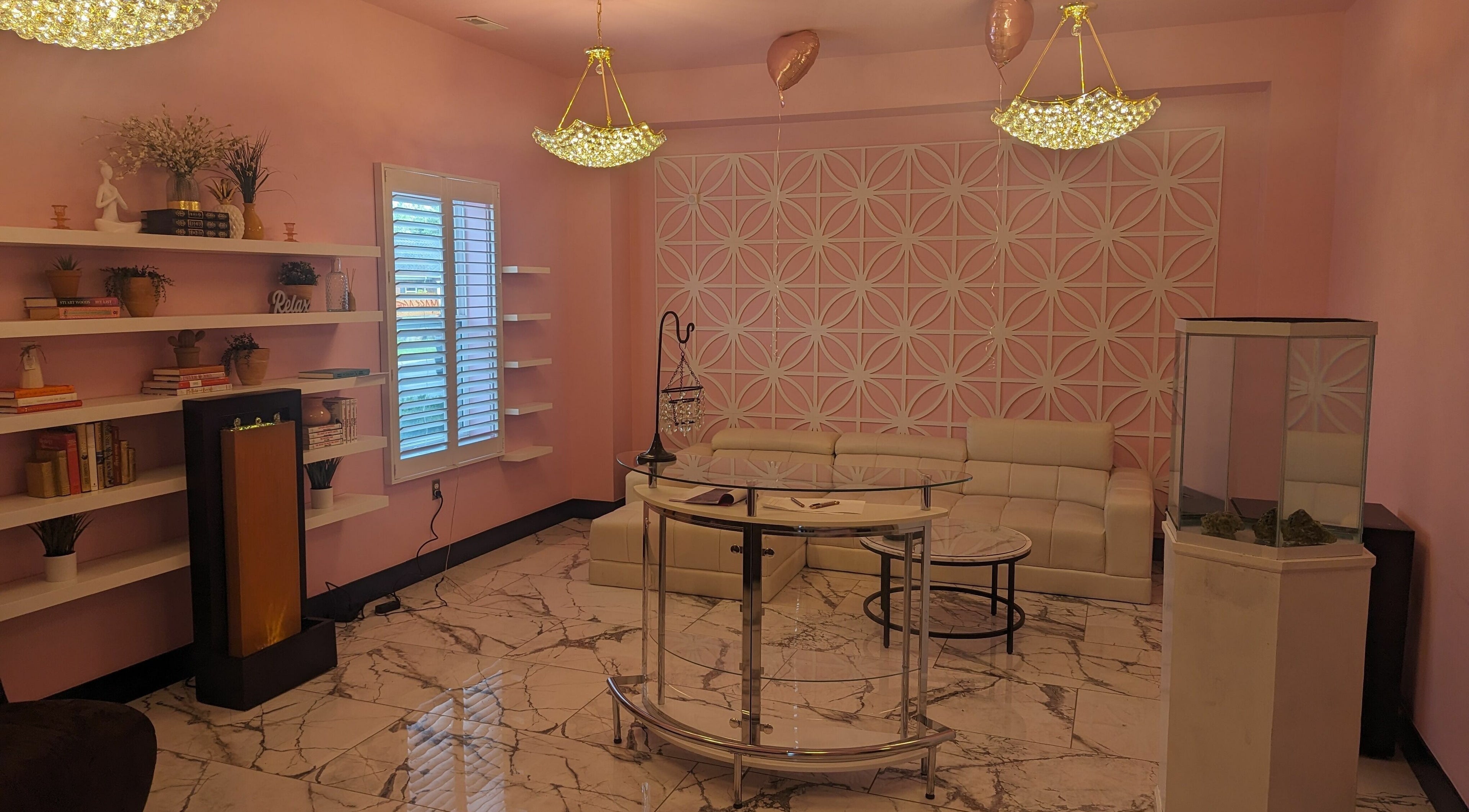 Elegant lounge at Tropical Touch Polaris in Columbus, Ohio, US, with chic decor and modern furnishings.