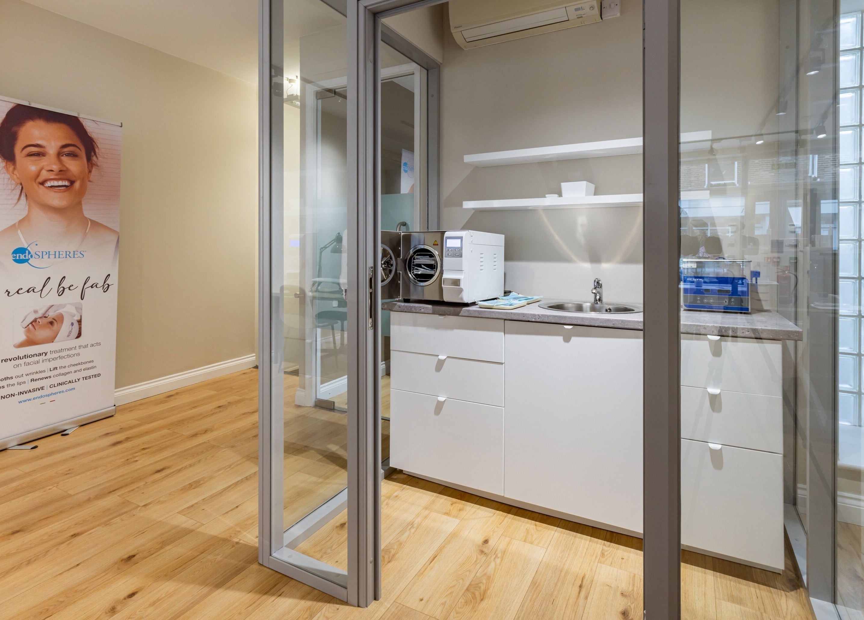 Interior of Show Me Your Nails, London, England, GB. Modern nail salon space with clean and sleek furnishings.