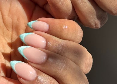 Elegant aqua nail art at Eleven Beauty Studio, Keighley, England, GB, showcasing exquisite craftsmanship.