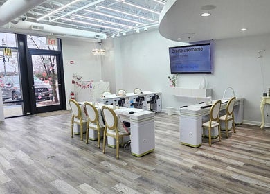 Bright, chic interior of Plush Nail Salon Ii, Glenview, Illinois showcasing elegant manicure stations.