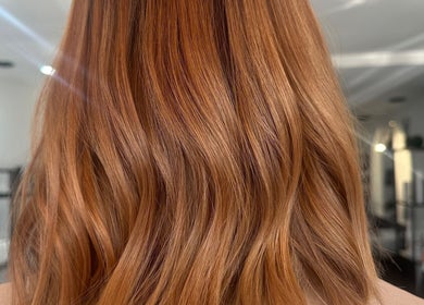 Copper wavy hair styled at Bellisima The Salon, Southampton, England, GB.