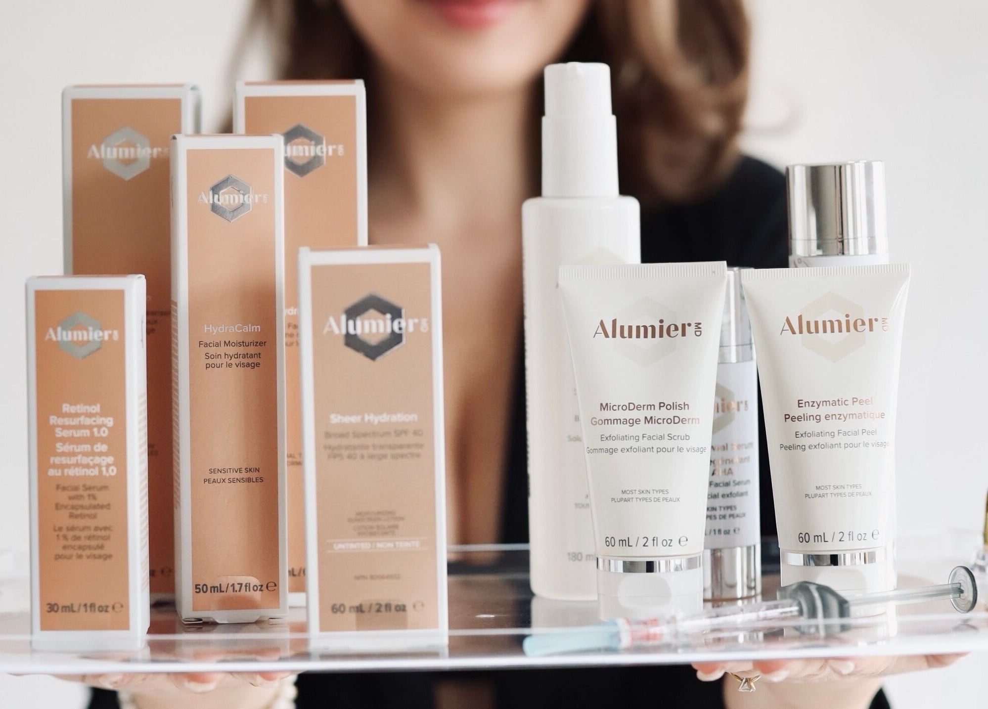 Premium AlumierMD skincare products displayed at Cyr Aesthetics, Petawawa, Ontario, CA.