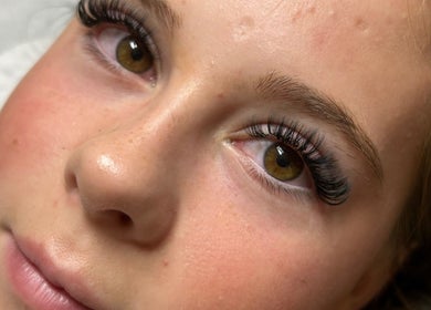 Close-up of beautiful eyelash extensions at BAMbeauty, Dundee, Scotland, GB.