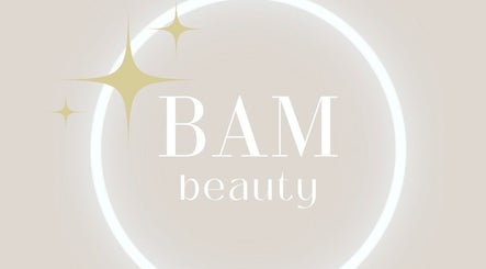 BAMbeauty logo with gold stars on a soft beige background in Dundee, Scotland, GB.