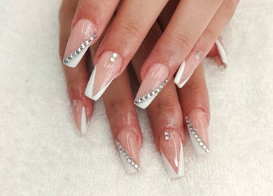Stylish rhinestone nail art design at Nails by Nashy in Cape Town, Western Cape, ZA.