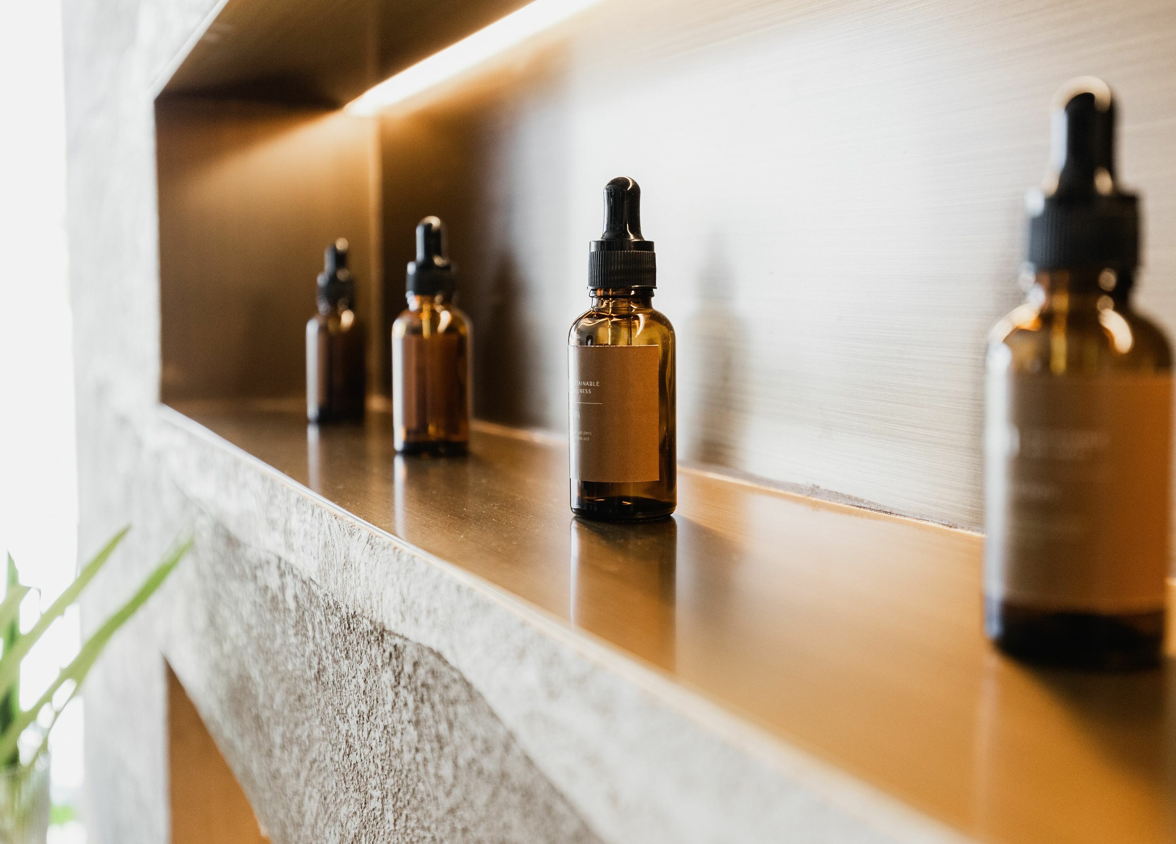 Beauty oil bottles elegantly displayed at Another Mars, Dubai, Dubai, AE venue, enhancing tranquil ambiance.