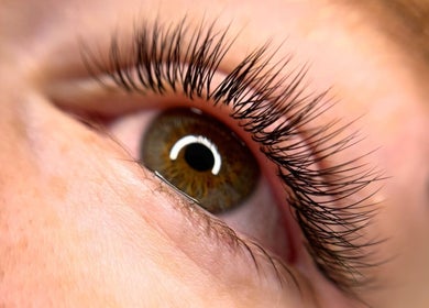 Close-up of enhanced eyelashes at Sprinkle Of Magic Lashes - Shoreditch, London, England, GB.