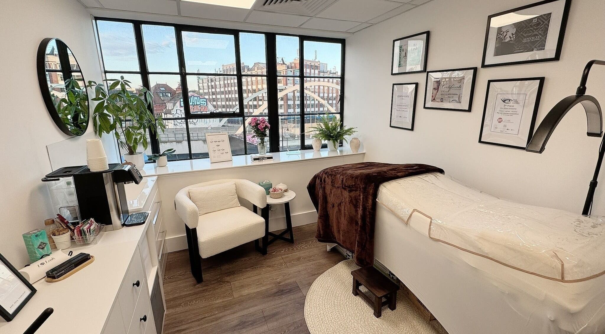 Calm interior of Sprinkle Of Magic Lashes - Shoreditch, London, England, GB with lash bed and modern decor.