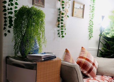 Cozy seating area with plants at Boon Massage & Healing, Arlington, Massachusetts, US.