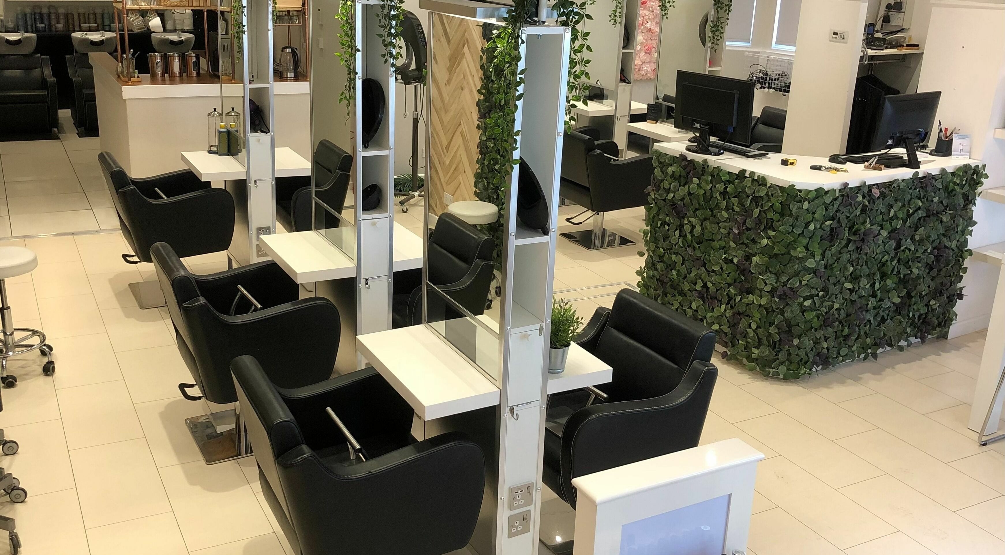 Modern salon chairs and decor at Aileen Caldow Hair @ Caldow Collective, Edinburgh, Scotland, GB.
