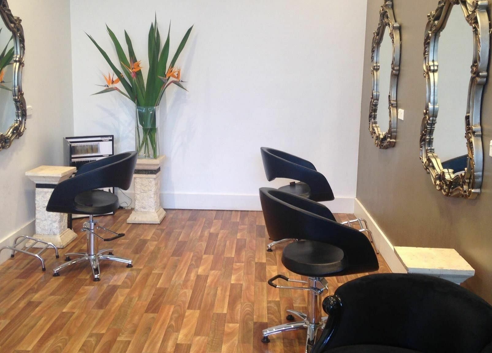 Luxurious salon chairs and mirrors at Absolute Hair Design, Edgecliff, New South Wales, AU.