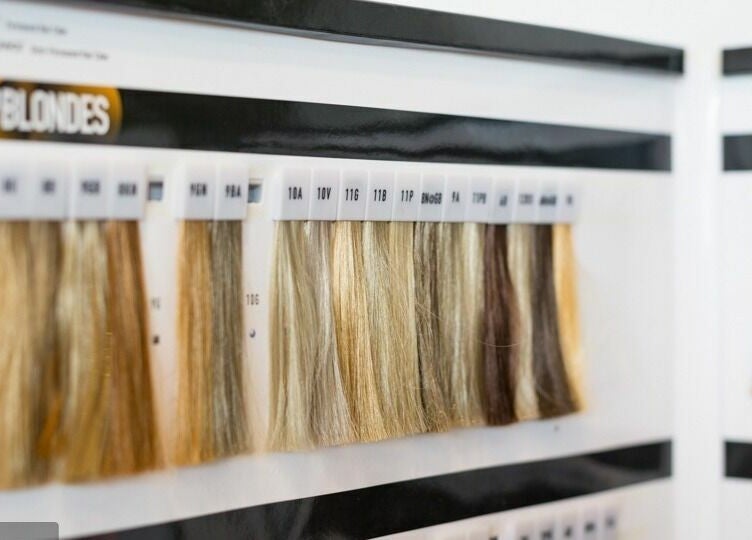 Blonde hair color swatches at Absolute Hair Design, Edgecliff, New South Wales, AU.