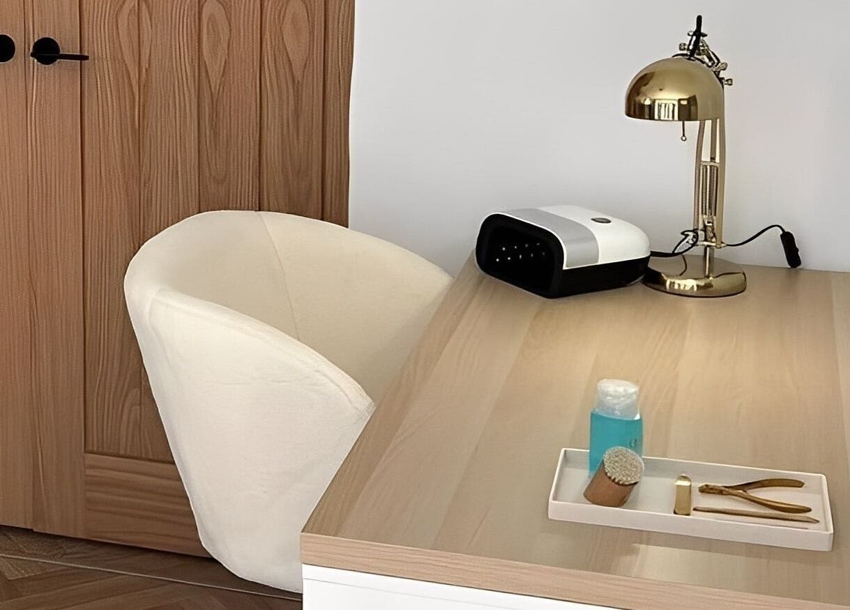 Modern nail care station at By Bex and Co, Selby, England, GB featuring chic decor and tools.