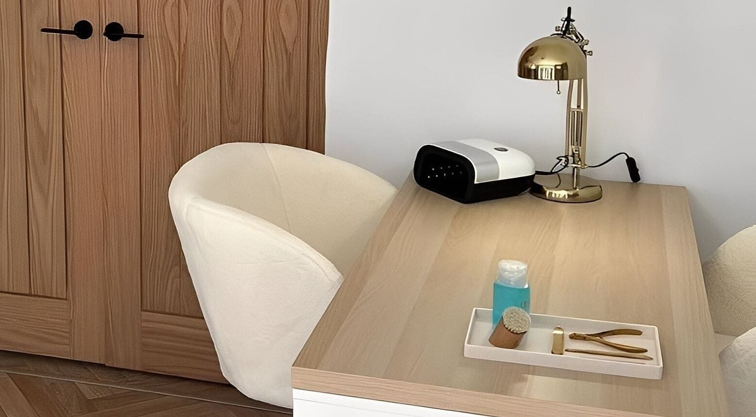 Modern nail care station at By Bex and Co, Selby, England, GB featuring chic decor and tools.